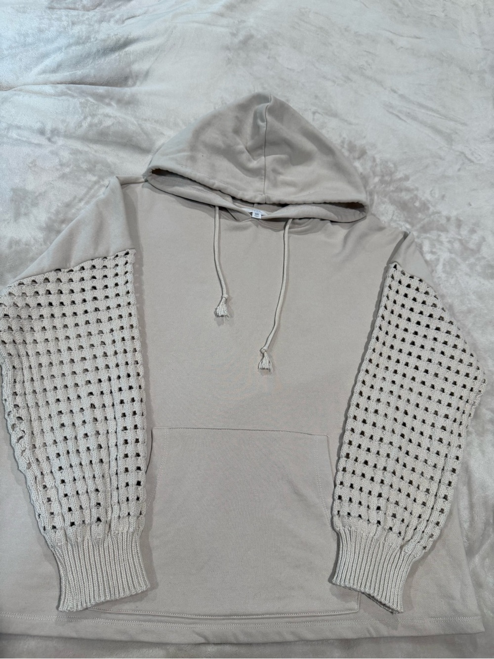 Women’s Stone Colored Hooded Sweater with Knit Sleeves